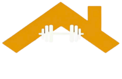 Orange logo with a mountain and cityscape design on a white background